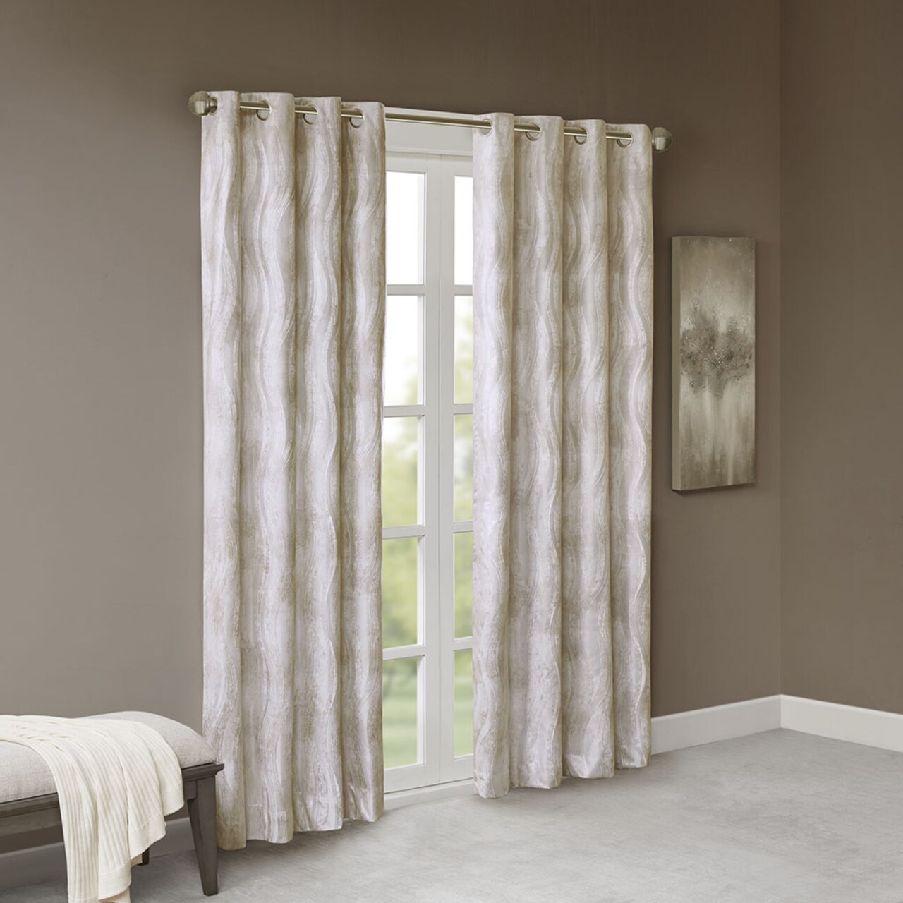 Gracie Mills Printed Jacquard Grommet Top Total Blackout Curtain Panel